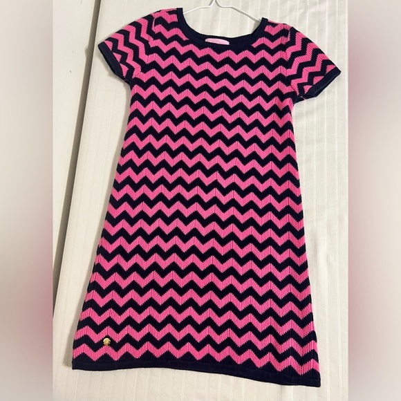 Lilly Pulitzer Girls Pink Blue Chevron Cotton Knit Sweater Dress Large - Picture 3 of 11